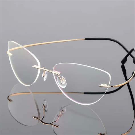 cat eye rimless glasses.